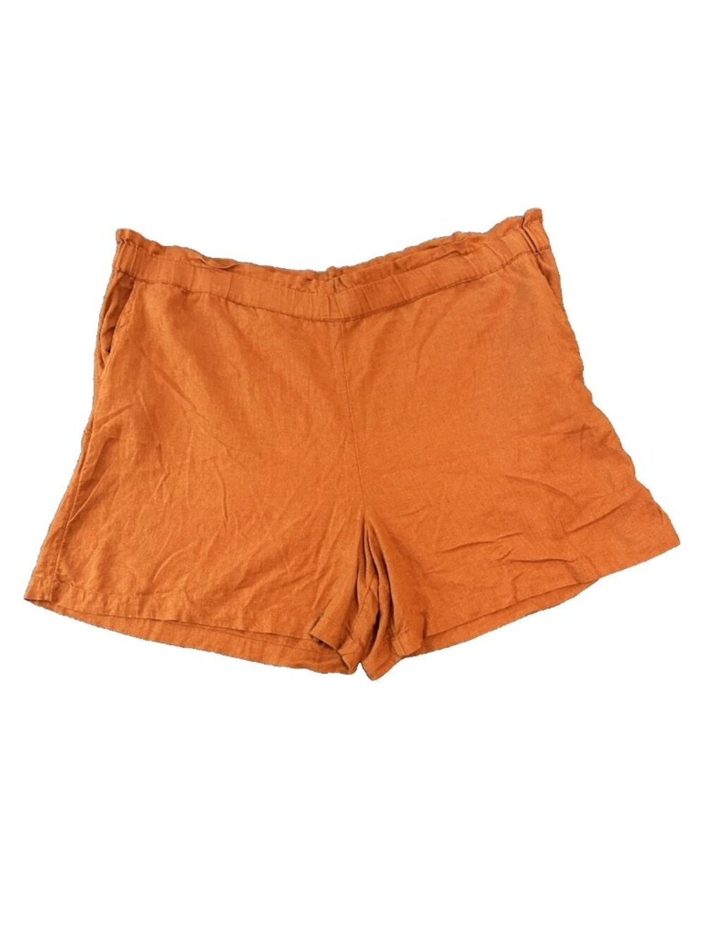 Jason Wu Womens 3X Linen Blend Pull On Shorts Burnt Orange Elastic Waist Pockets